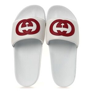 Gucci White sandals/slides with Red Logo